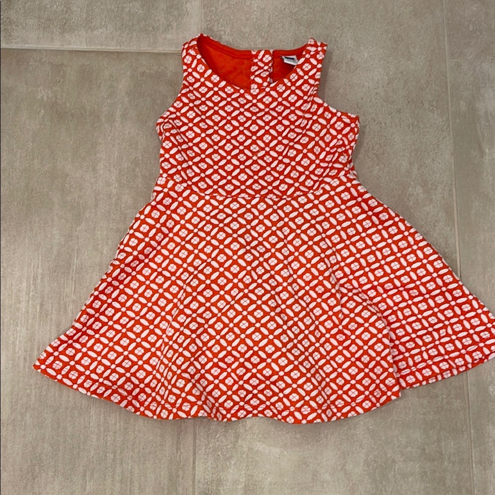 Janie and Jack Orangish Red and White Fit and Flare Dress with Tie Front